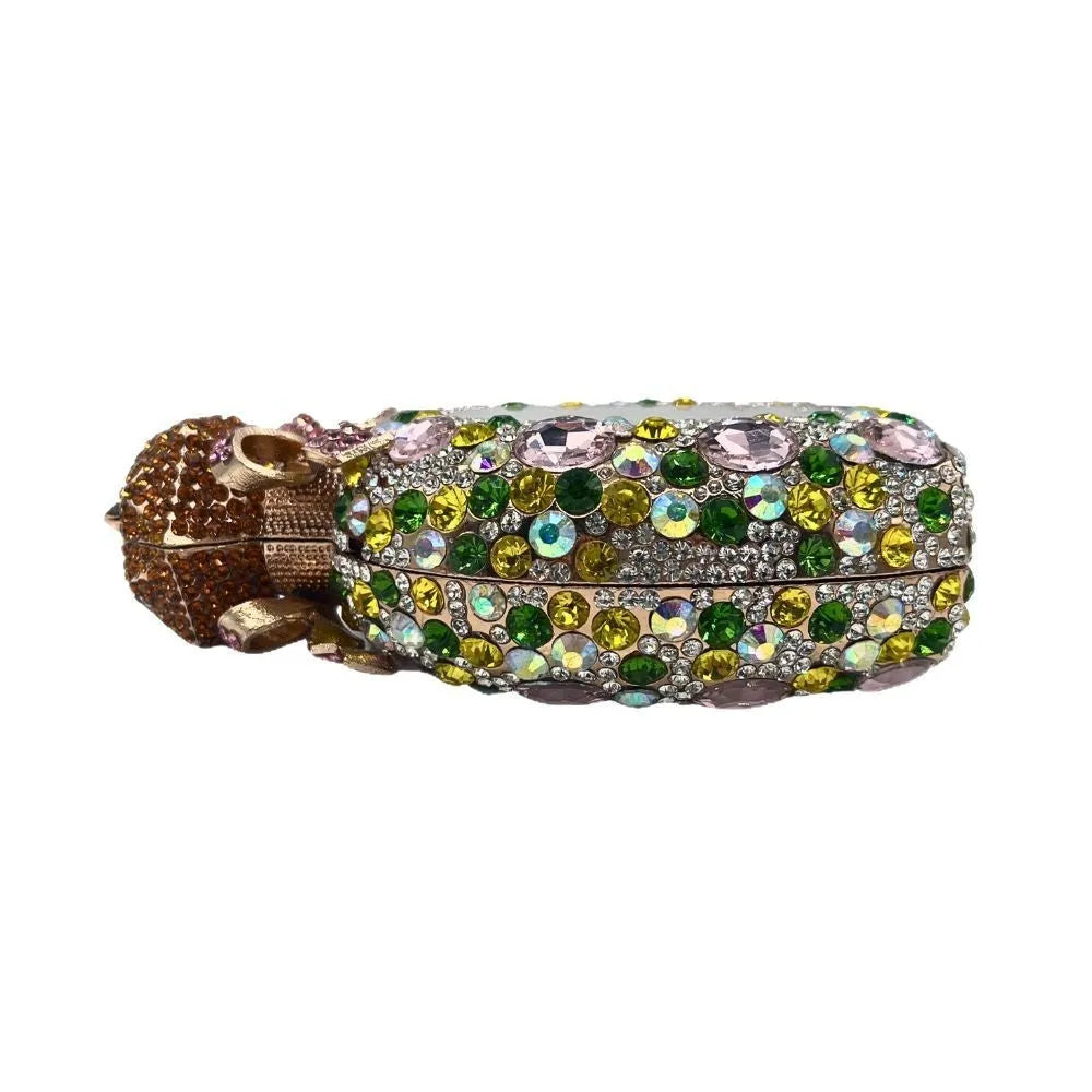 Women's hard alloy clutch bag with diamond crystal design in golden colour