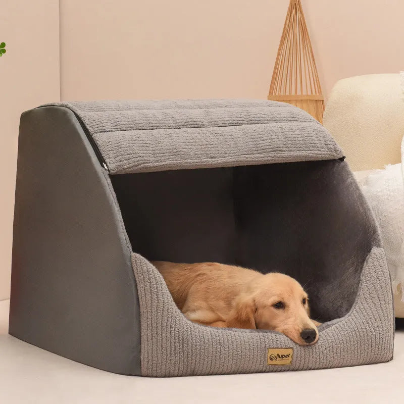 Classic gray washable dog bed with removable cover for medium to large dogs including golden retrievers