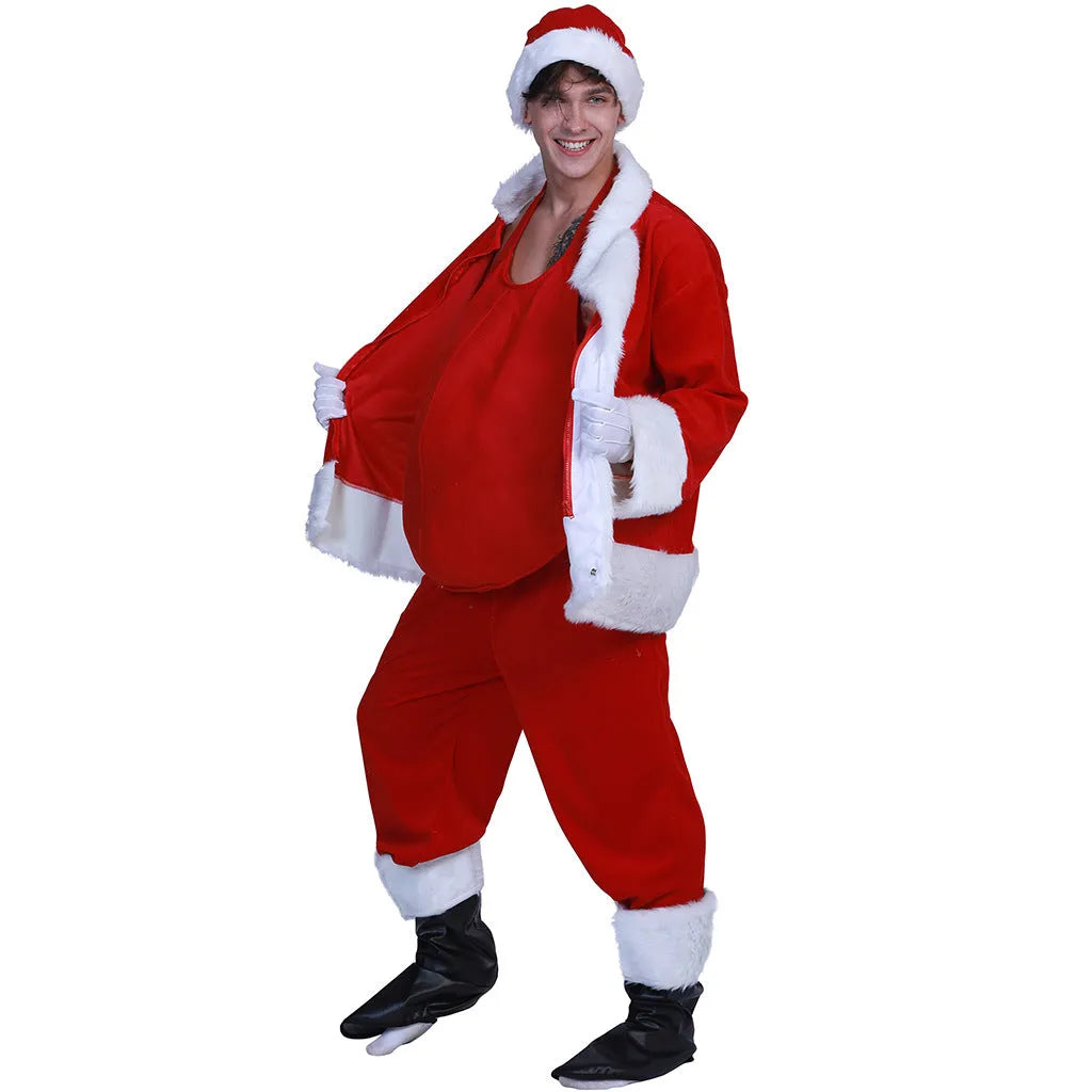 Christmas stage costume set with white top and Santa Claus belly piece for men and women