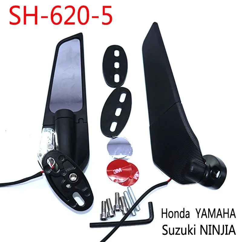 Motorcycle rearview mirror reflector with yellow LED light and aluminium alloy housing