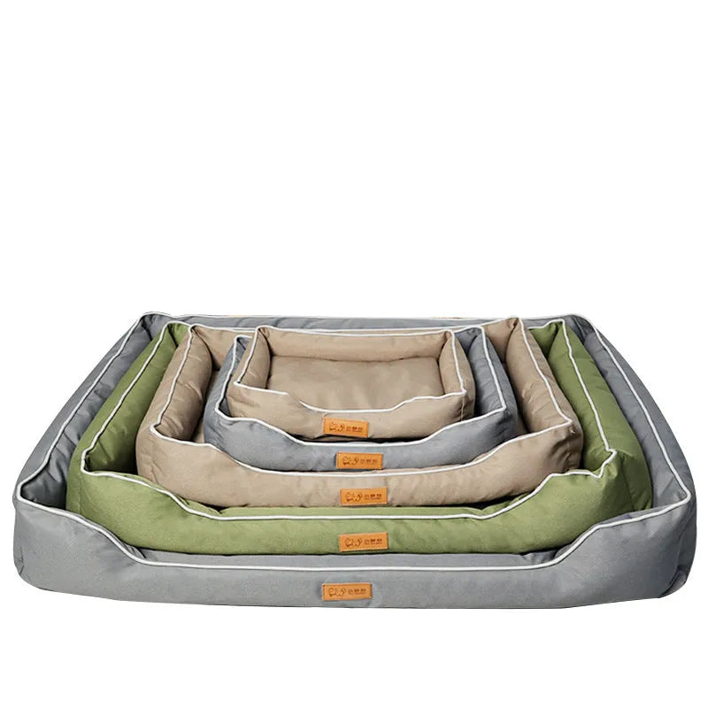 Four season Oxford fabric dog bed in gray with removable cover, available in multiple sizes for dogs