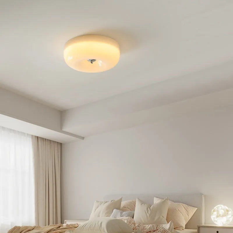 Cream colour middle ancient style bedroom ceiling lamp with three-colour light function.