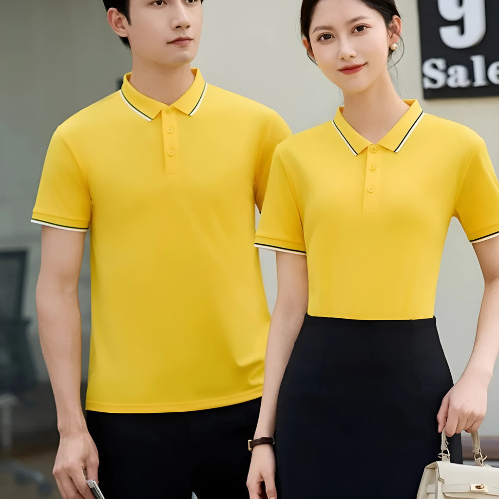 Men's short sleeve polo shirt in thin nylon polyester fabric, straight cut, available in multiple colours