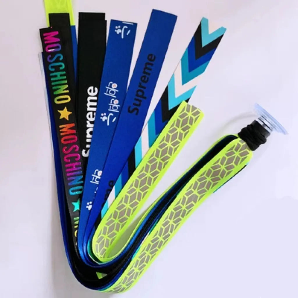 A decorative ribbon streamer for attaching to a child's roller skate or ski helmet, shown in a selection of colours.