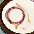 Garnet three circle bracelet with beeswax cut surface and electroplated finish