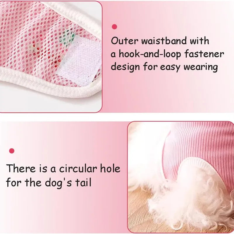 Washable reusable dog physiological pants for female dogs in heat – leakproof breathable pet diaper in pink with reinforcing pads