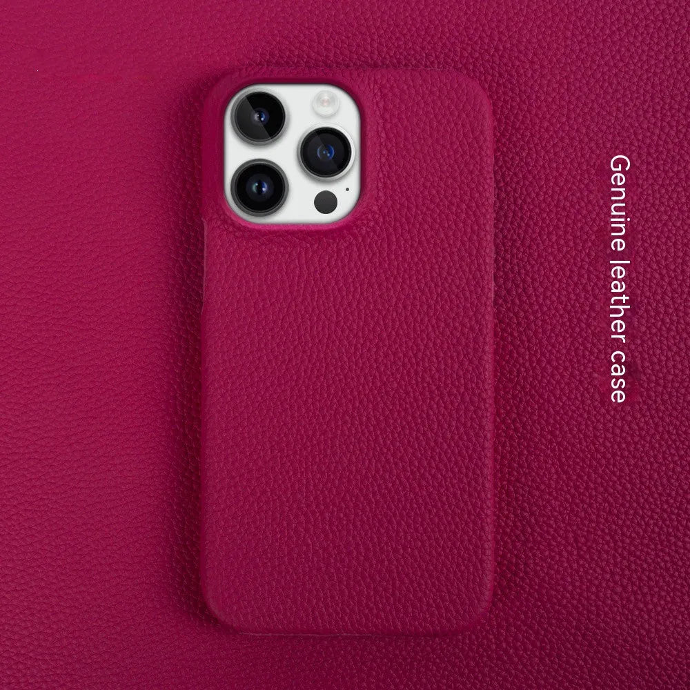 Handmade genuine leather drop-resistant half-pack phone case cover for iPhone 11-15 series in green colour