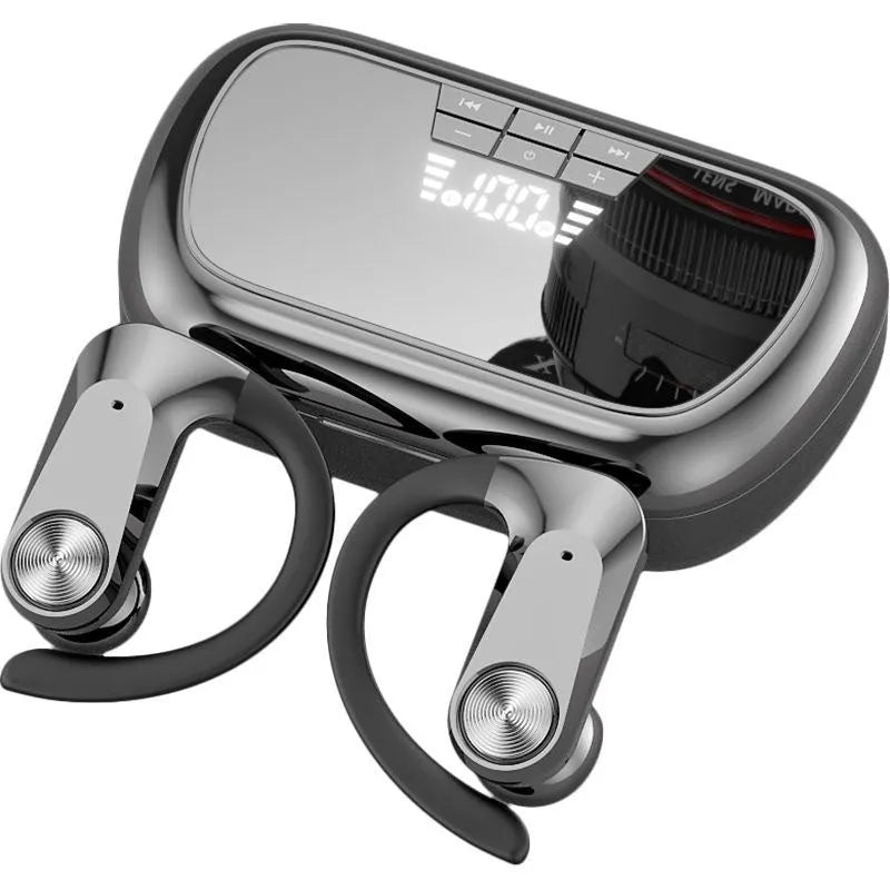 Sports running in-ear headset in ear hook style with digital display Black colour PC ABS material