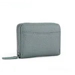 Genuine leather zipper coin storage bag in multiple colour options showing sewing line details