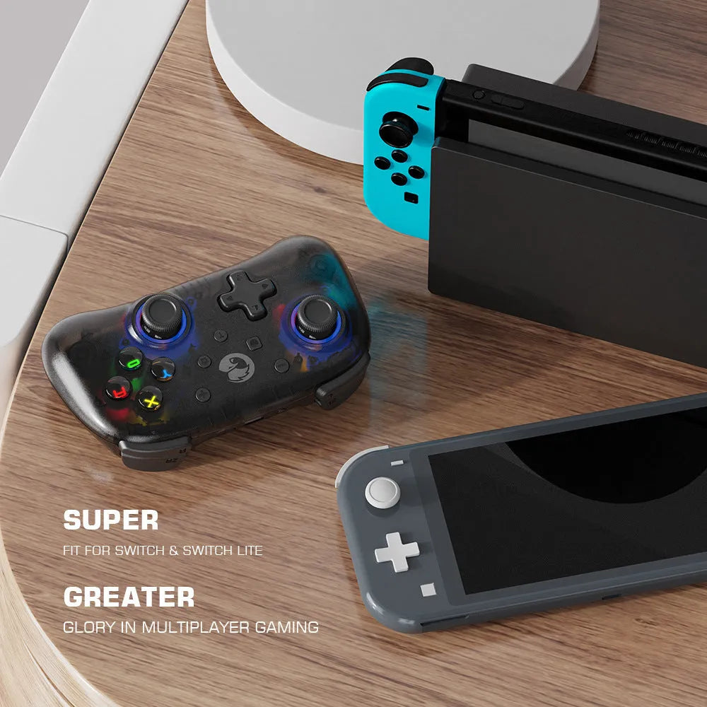 Six-axis Bluetooth handle for Switch and PC in black or white with dual motors and 600 mAh battery