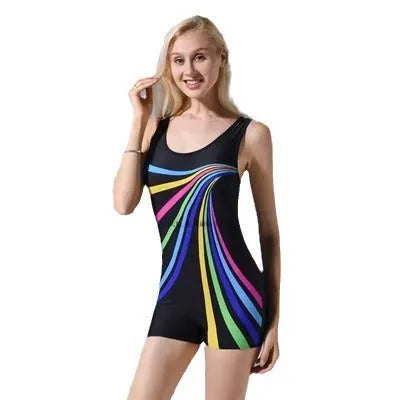 A sleeveless one-piece swimsuit for women in a conservative cut, made from quick-drying polyester fabric.