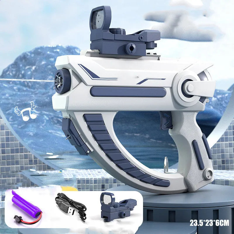 Blue automatic electric water gun toy with USB charging port