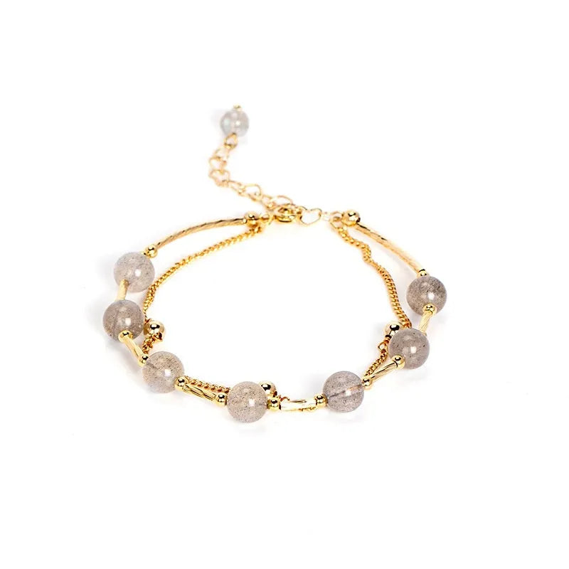 Korean style double-layer crystal bracelet with electroplated moonlight copper finish