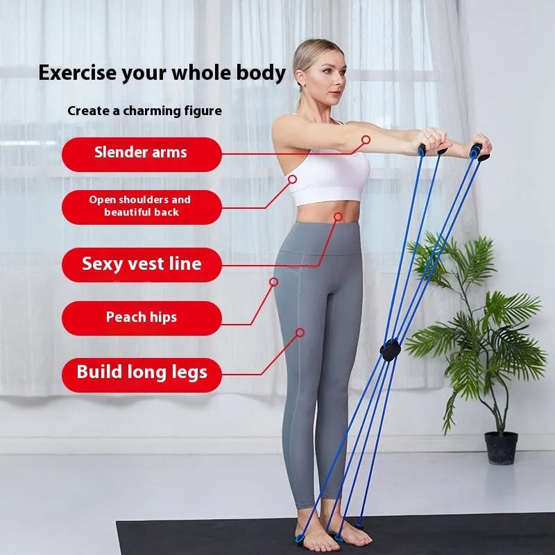 Blue eight-character shoulder puller for women's fitness with TPR cross-tension device