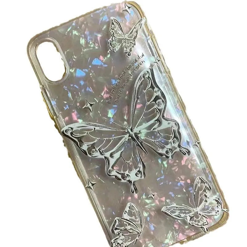 Transparent TPU phone case with butterfly English tape shell paper design and large hole cutout for Apple iPhone