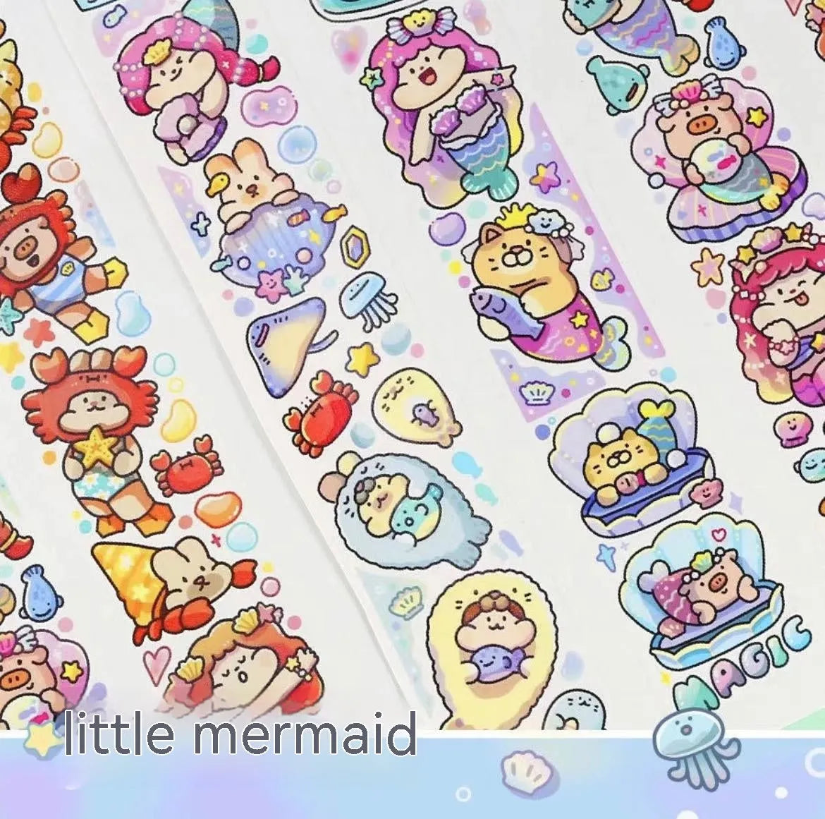 Cute cartoon character decorative sticker on Japanese paper for packaging.