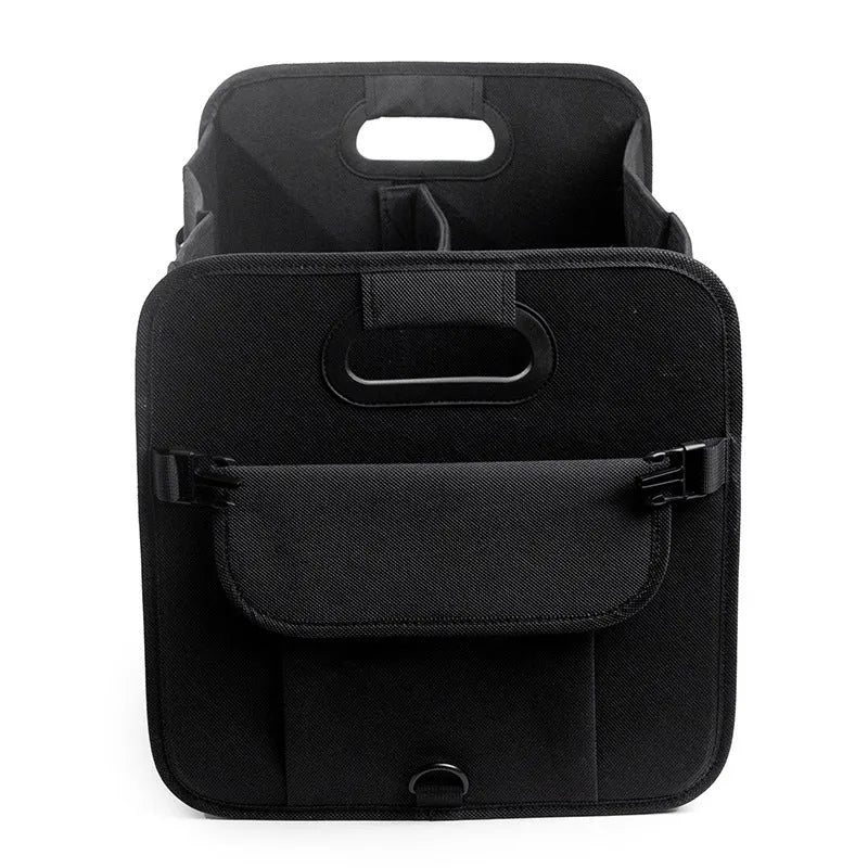 Foldable fabric car trunk storage box with multiple compartments and handle