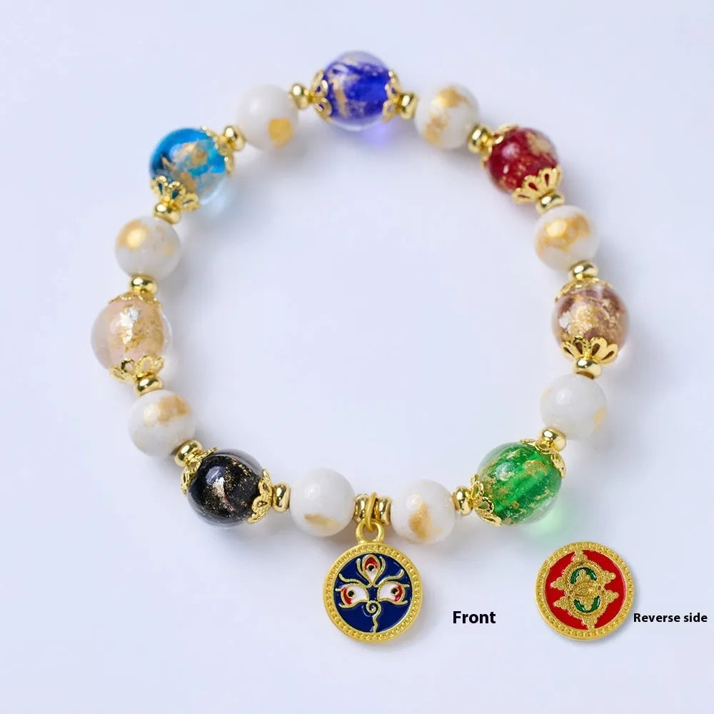 Handmade fragrant gray porcelain bracelet with Five Gods of Wealth motif and 10mm geometric beads