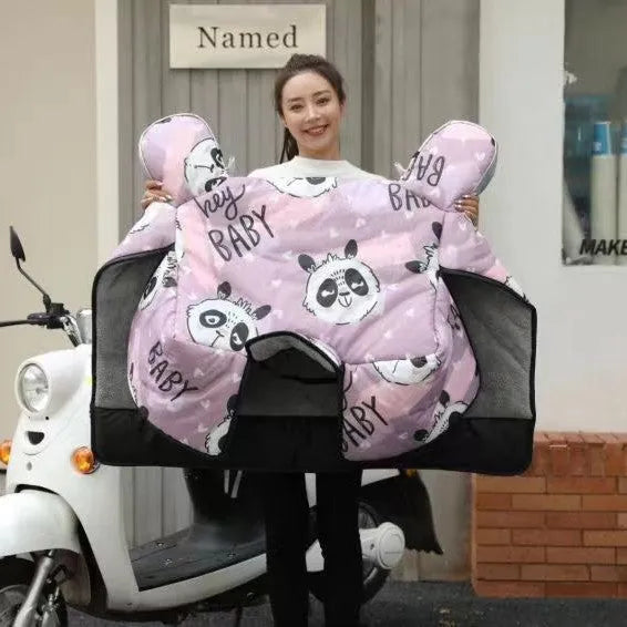Fleece-lined thickened Oxford cloth windshield for tricycle or motorcycle, colour Bear pattern, integrated shape