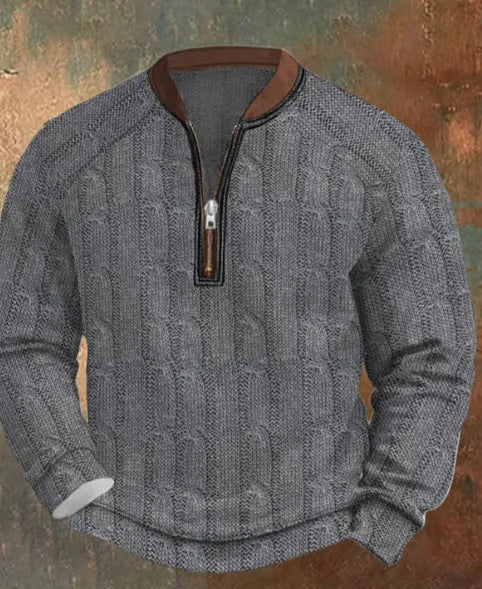 Men's casual checkered printed half zip hoodie loose fit polyester cardigan street tide style