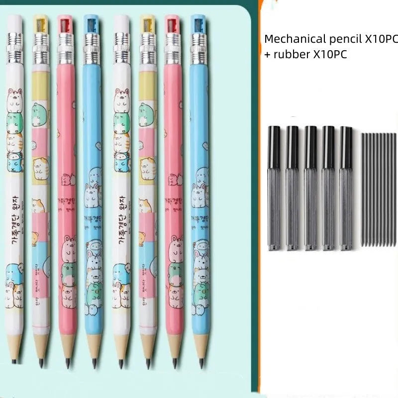 Children's mechanical pencils with cartoon designs showing 2.0 mm lead thickness for school writing