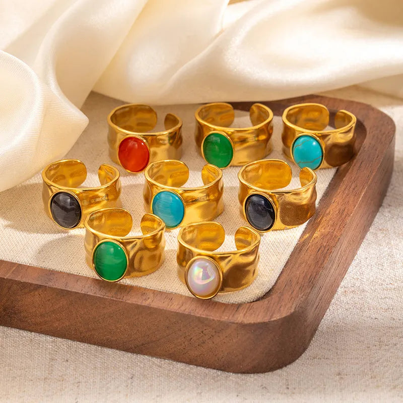 Titanium steel gold multicolor adjustable open ring for women, U-shaped circle style, eight colour options
