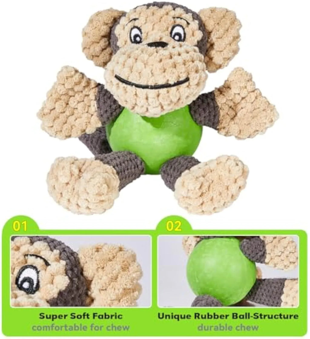 Cartoon monkey plush dog toy with soft fabric and squeakers for small medium breed dogs