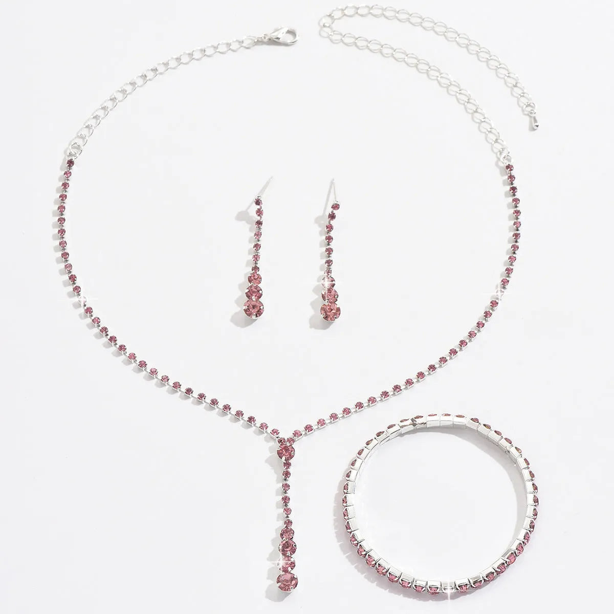 Rhinestone wedding jewellery three-piece set with necklace, bracelet and earrings on snake bone chain
