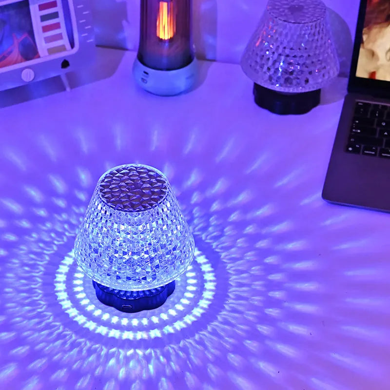 Diamond crystal table lamp with touch sensor base and USB charging