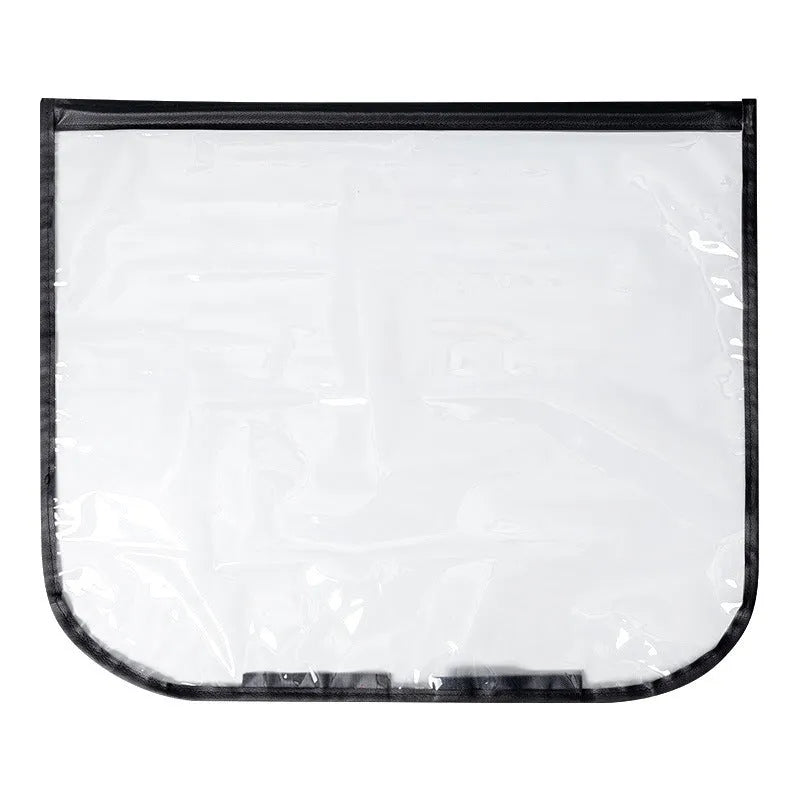 Black electric vehicle charging rain cover with magnetic strips, unfolded to 60cm by 50cm dimensions