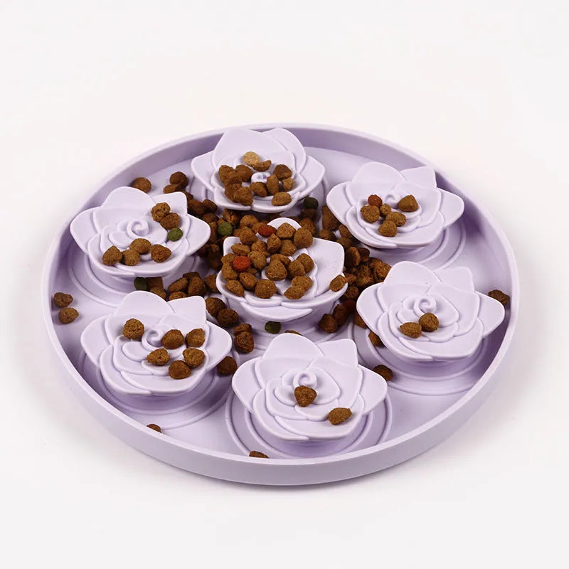 Silicone pet licking pad suction cup food bowl in rose style round purple colour