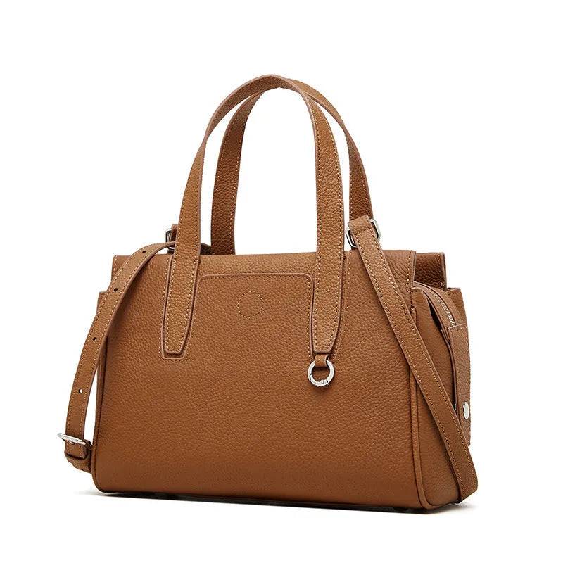 Genuine leather crossbody bag in horizontal square shape with single shoulder strap
