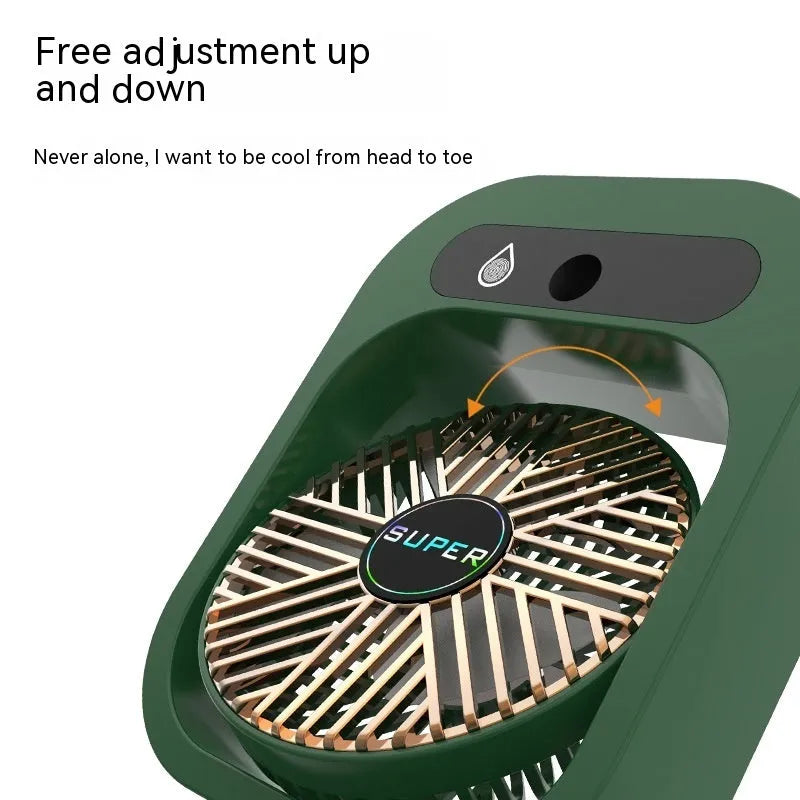 Green and white USB portable desk misting fan with humidifier function and adjustable wind direction
