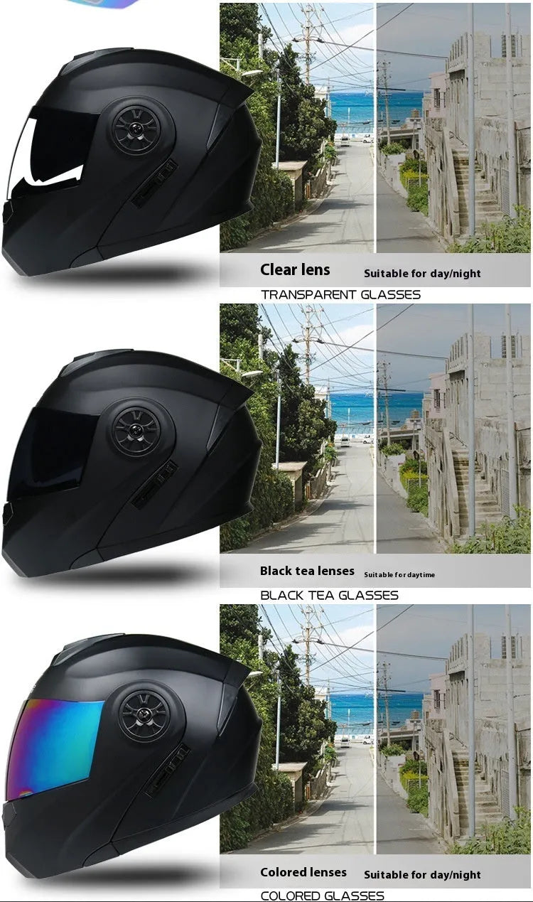 Battery full face motorcycle helmet in matte grey with multiple visor options