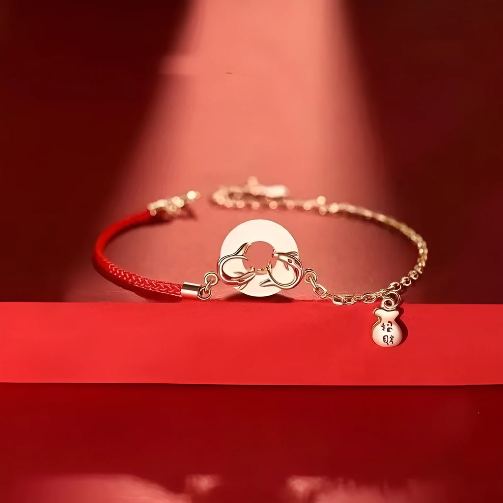 Festive koi women's bracelet with fishtail pattern and red rope closure in Japanese South Korean style