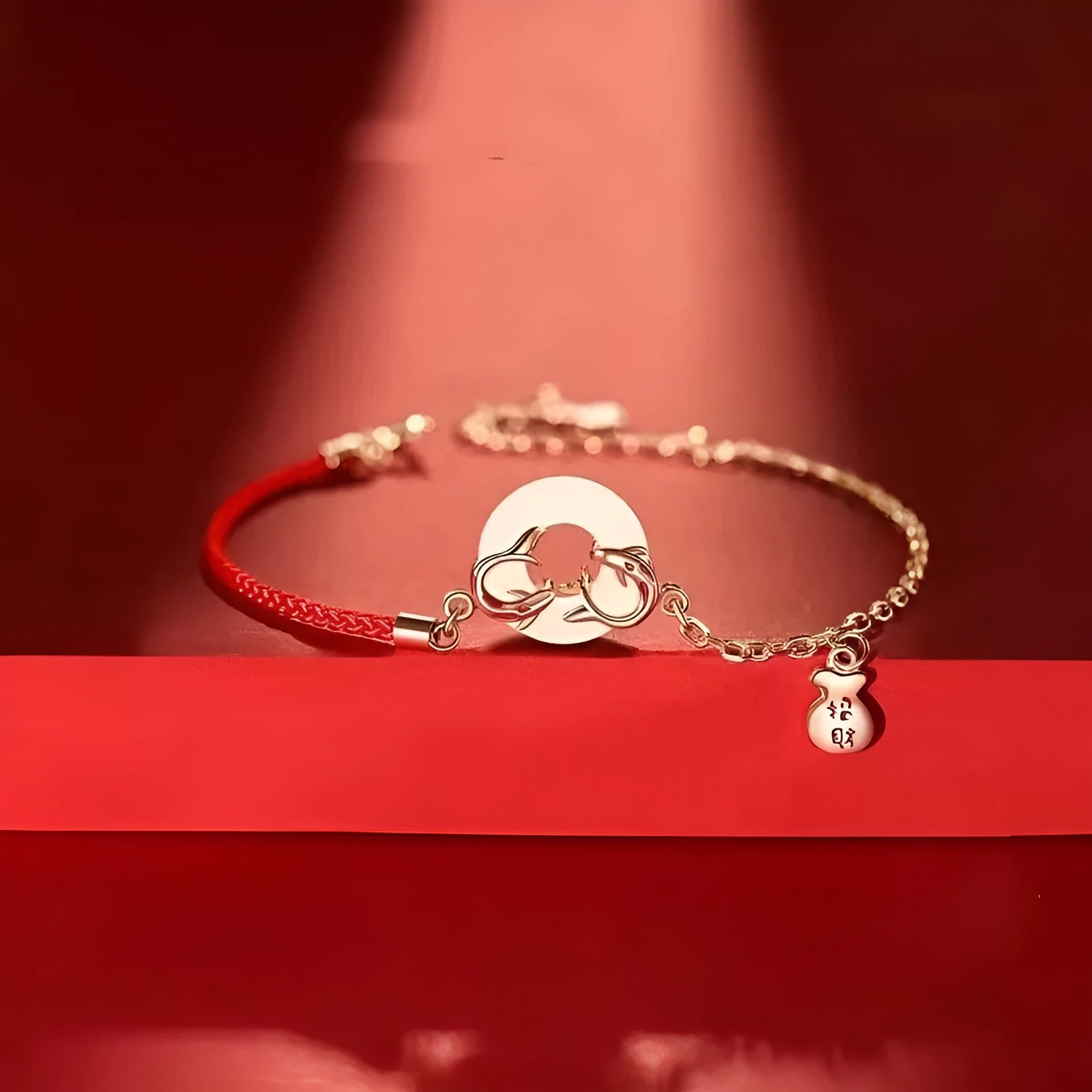 Festive koi women's bracelet with fishtail pattern and red rope closure in Japanese South Korean style
