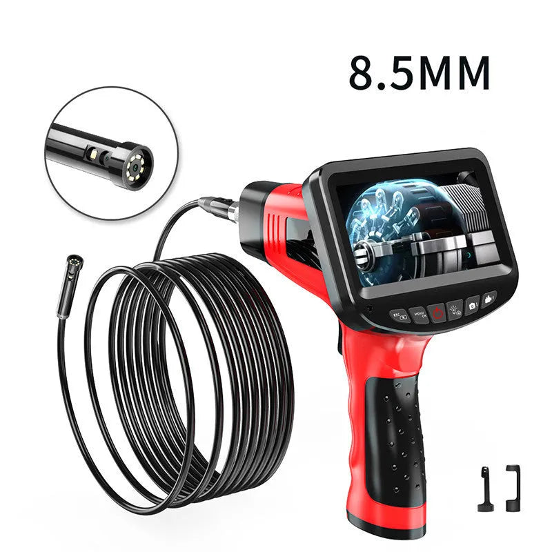8.5mm dual lens endoscope inspection camera with flexible snake pipeline and memory card.