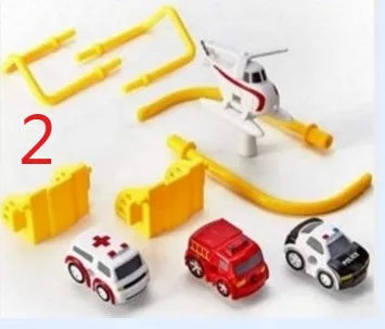 Big adventure parking lot rail car track toy set with plastic cars and handle control