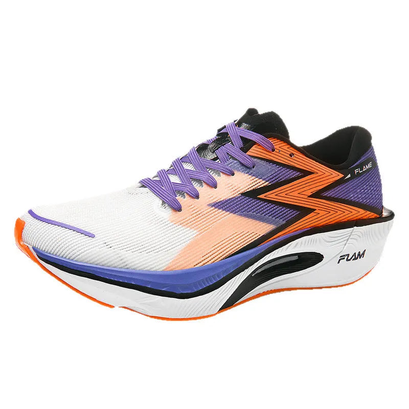 Marathon running shoes with carbon plate, mesh fabric upper, and platform heel in multiple colour options