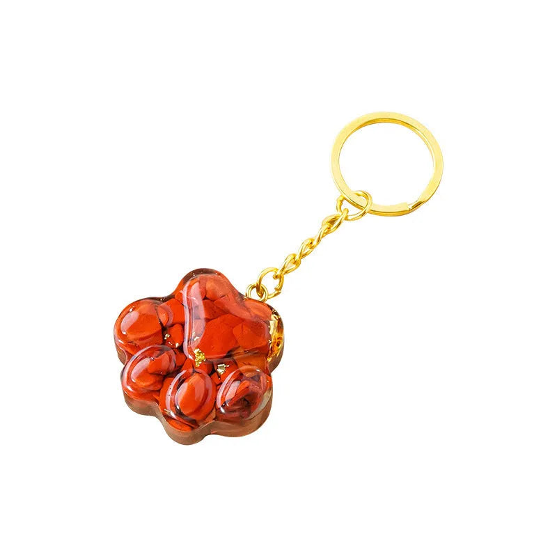 Handmade natural crystal cat's paw keychain pendant in choice of ten stones including pink crystal and turquoise.