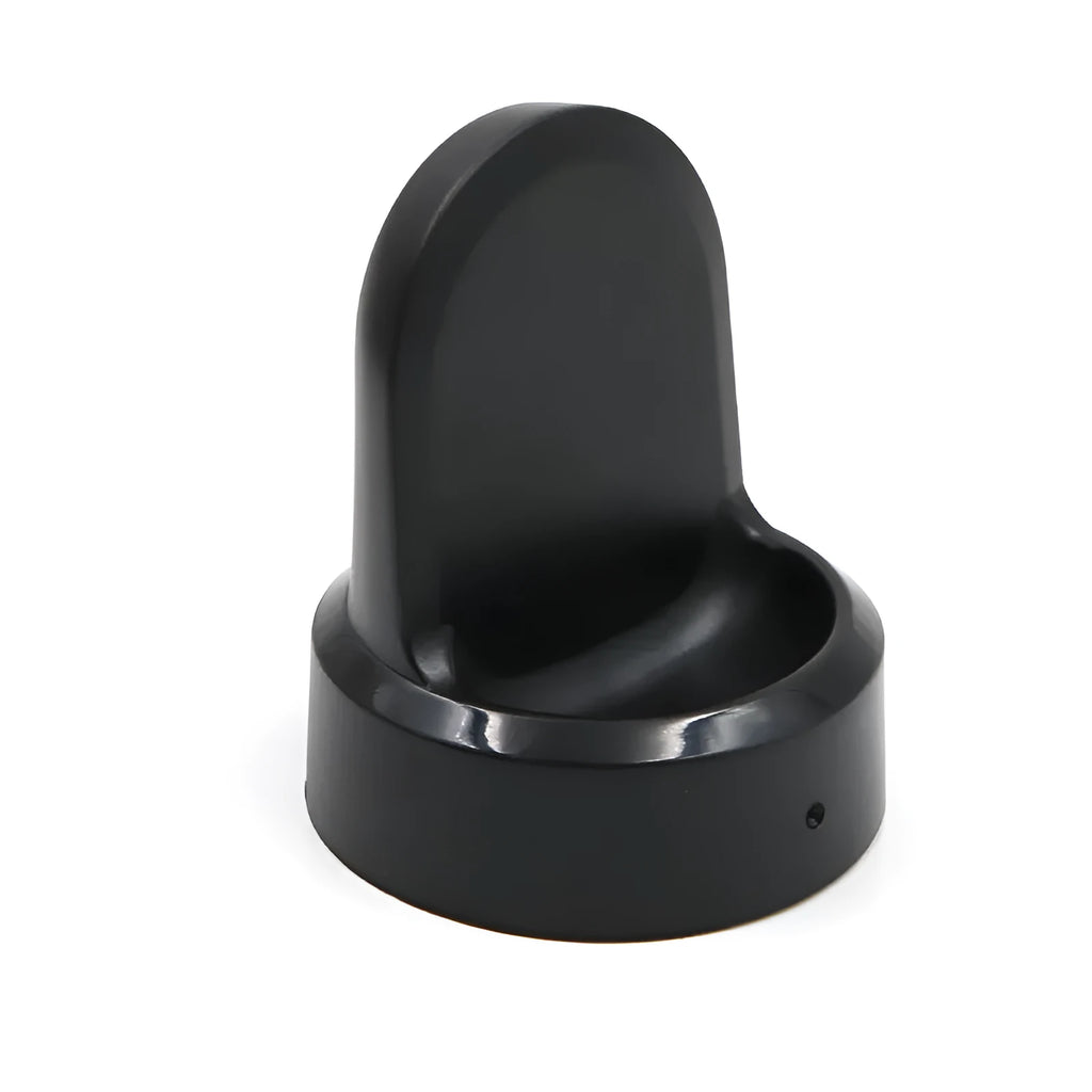 Black PVC smart watch wireless charger base, 47mm x 47mm x 58mm, 63g, USB powered, wrist strap style