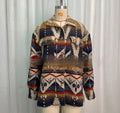Women's loose aztec printed retro jacket in army green, khaki, or sapphire blue.