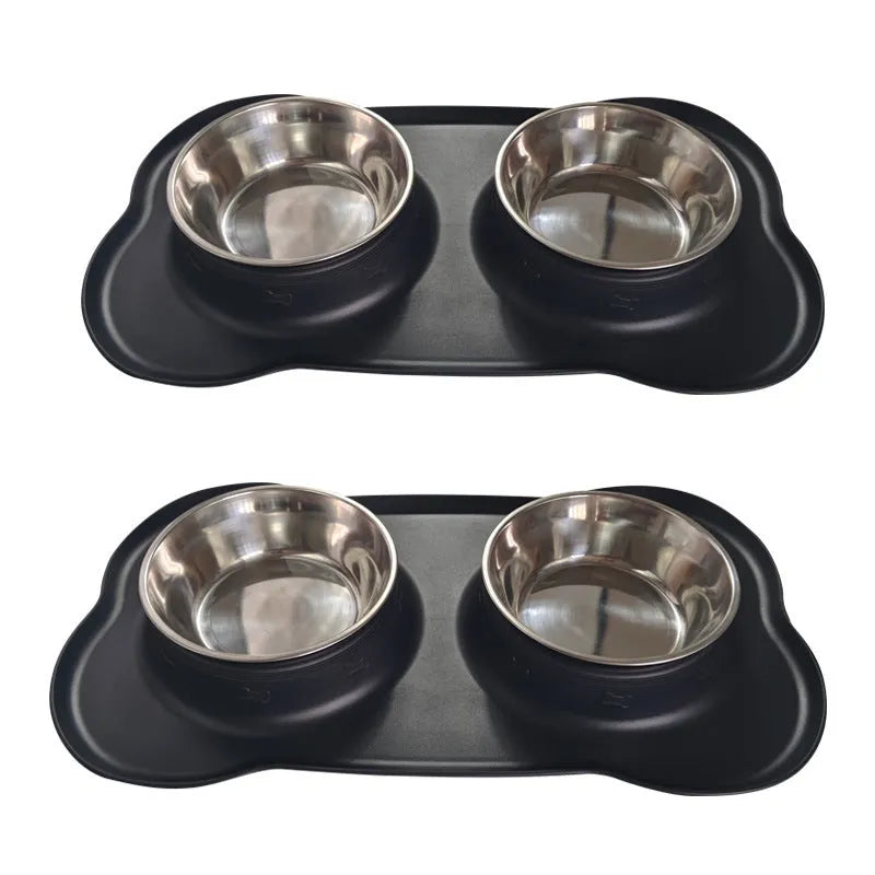 Large silicone dog bowl with a removable stainless steel food insert, shown in blue colour.