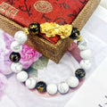 White turquoise and black agate couple bracelet with adjustable 15-17cm length and handmade vintage design