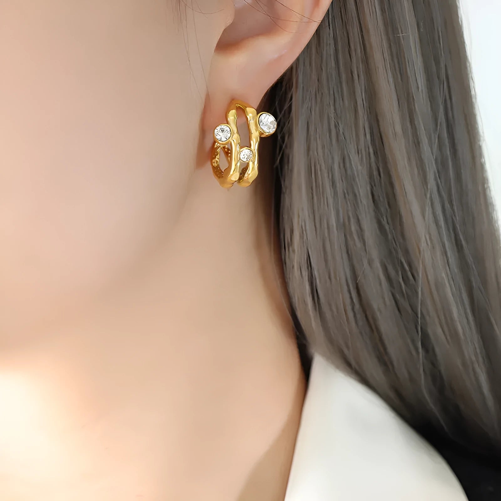 Titanium steel double C geometric earrings for women in gold or steel color
