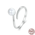 Women's S925 sterling silver adjustable open loop ring with natural shell pearl