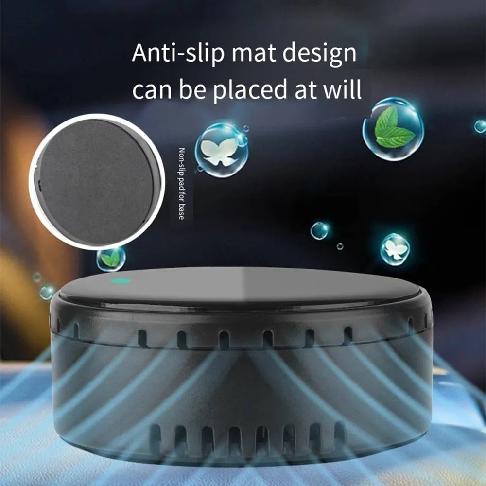 Solar-powered car air humidifier mounted on a vehicle vent in black, gold, or red.