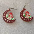 Cute acrylic mushroom earrings for children and women, brown colour, printed animal zodiac design, one pair