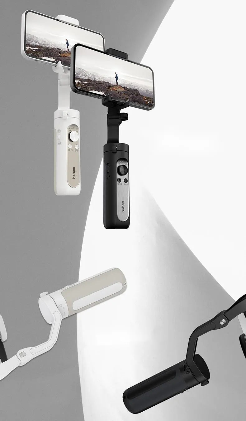 Black 3-axis mobile phone stabiliser with folded dimensions 179×79×39mm