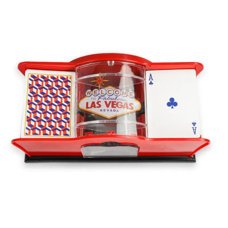 Black manual card shuffler machine with hand crank for poker games